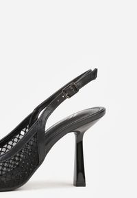 Renee - Czarne Siateczkowe Sandały na Szpilce Slingback z Cyrkoniami Nemenlaeno. Zapięcie: sprzączka. Kolor: czarny. Obcas: na szpilce #5