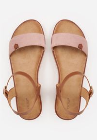 Born2be - Różowe Minimalistyczne Sandały VICES na Płaskiej Podeszwie z Bieżnikiem Tailisha. Okazja: na spacer. Zapięcie: pasek. Kolor: różowy. Materiał: jeans, len. Sezon: lato. Obcas: na płaskiej podeszwie #8