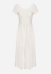 Born2be - Biała Sukienka z Bawełną Typu Hiszpanka z Ozdobnymi Bufkami Lunaleia. Okazja: na co dzień. Typ kołnierza: dekolt hiszpanka. Kolor: biały. Materiał: bawełna. Styl: casual, elegancki, klasyczny #5