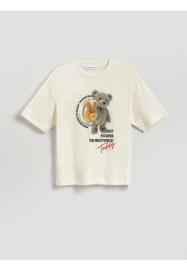 Reserved - Bawełniany t-shirt z nadrukiem - biały. Kolor: biały. Materiał: bawełna. Wzór: nadruk