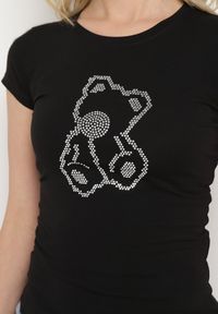 Born2be - Czarny T-shirt Bawełniany Ozdobiony Cyrkoniami Heronia. Okazja: na co dzień. Kolor: czarny. Materiał: bawełna. Długość rękawa: krótki rękaw. Długość: krótkie. Wzór: aplikacja. Styl: casual, sportowy #7