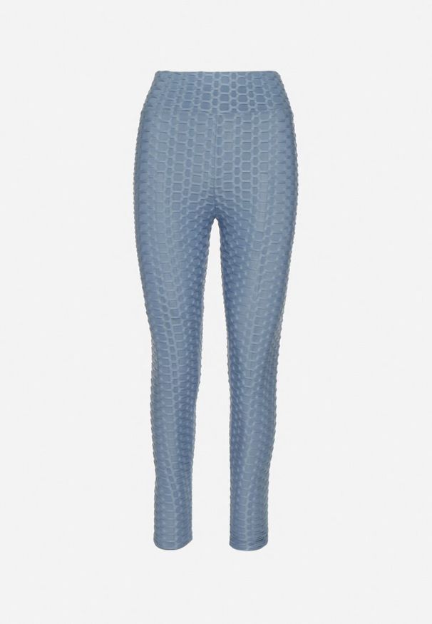 Born2be - Niebieskie Legginsy Sportowe z Elastyczną Gumką i Tłoczonym Wzorem Ardisa. Okazja: na co dzień. Kolor: niebieski. Styl: sportowy