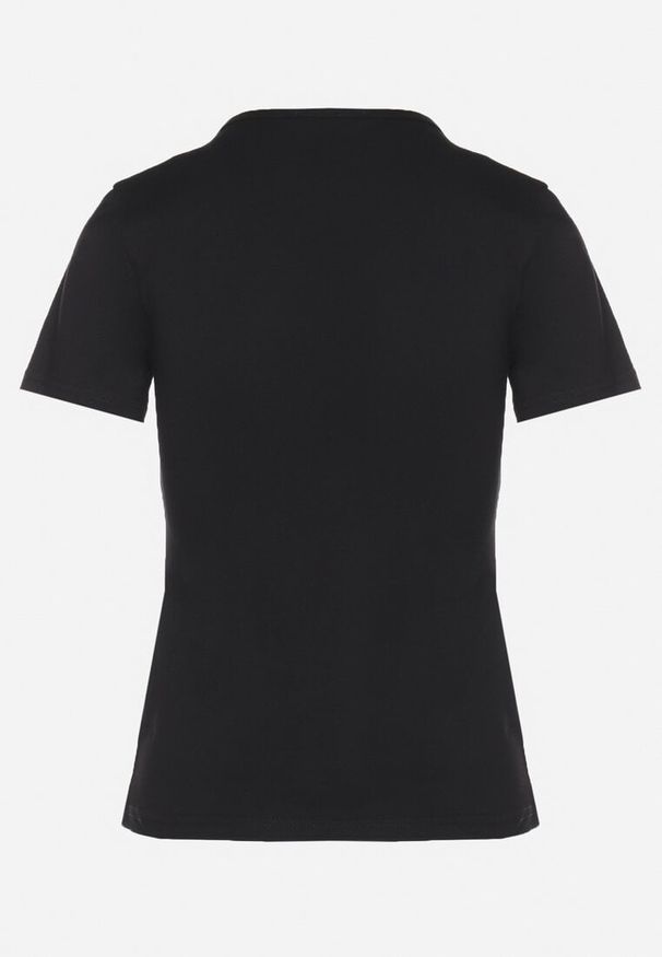 Born2be - Czarny T-shirt z Bawełny z Cyrkoniowym Wzorem Uliavira. Okazja: na co dzień. Typ kołnierza: dekolt w kształcie V. Kolor: czarny. Materiał: bawełna. Wzór: aplikacja. Styl: elegancki, casual