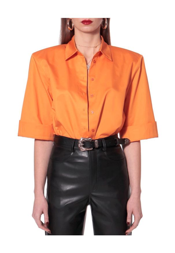 AGGI - Pomarańczowa koszula oversize Demi. Okazja: na co dzień. Typ kołnierza: kołnierzyk klasyczny. Kolor: pomarańczowy. Materiał: bawełna. Styl: klasyczny, casual, elegancki