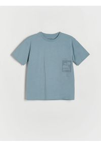 Reserved - T-shirt z nadrukiem - niebieski. Kolor: niebieski. Materiał: dzianina, bawełna. Wzór: nadruk