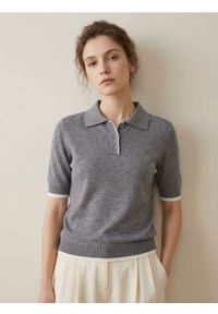 Sinsay - Wiskozowy sweter z kołnierzykiem - szary. Kolor: szary. Materiał: wiskoza #1