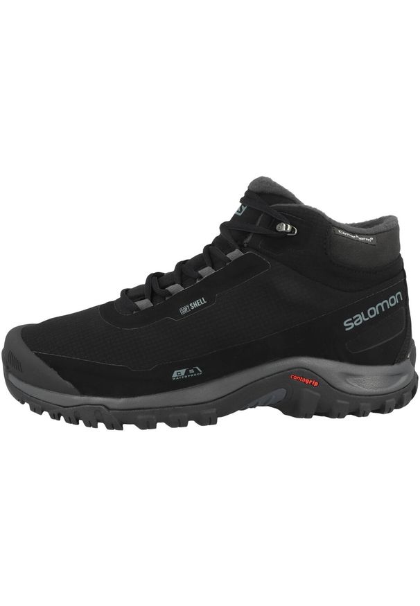 salomon - Buty trekkingowe męskie Salomon Shelter CS WP. Zapięcie: sznurówki. Kolor: czarny. Materiał: materiał, softshell. Szerokość cholewki: normalna. Sezon: zima. Sport: turystyka piesza