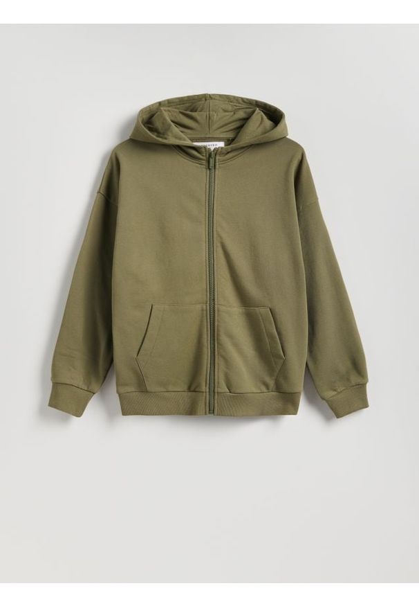 Reserved - Bawełniana bluza z kapturem - oliwkowy. Typ kołnierza: kaptur. Kolor: oliwkowy. Materiał: bawełna
