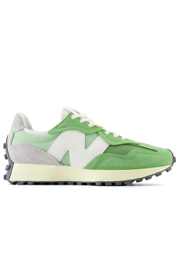 Buty New Balance U327WRD - zielone. Okazja: na co dzień. Zapięcie: sznurówki. Kolor: zielony. Materiał: guma, skóra, prążkowany, zamsz, materiał. Szerokość cholewki: normalna