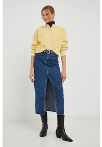 Levi's® - Levi's kardigan damski kolor żółty. Okazja: na spotkanie biznesowe. Kolor: żółty. Materiał: dzianina. Wzór: gładki, ze splotem. Styl: biznesowy #5