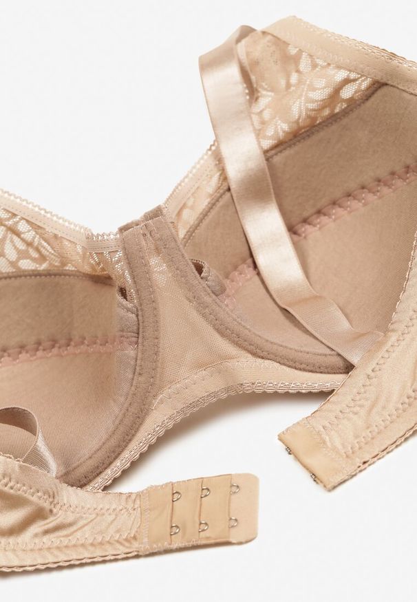 Born2be - Ciemnobeżowy Biustonosz na Regulowanych Ramiączkach na Haftki Nosofia. Kolor: beżowy. Materiał: bawełna, jeans