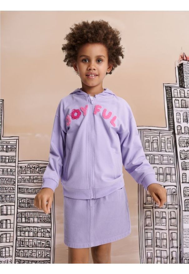 Sinsay - Bluza rozpinana - fioletowy. Kolor: fioletowy. Materiał: bawełna. Wzór: nadruk