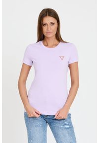 Guess - GUESS Lawendowy t-shirt Mini Triangle Tee. Kolor: fioletowy #1