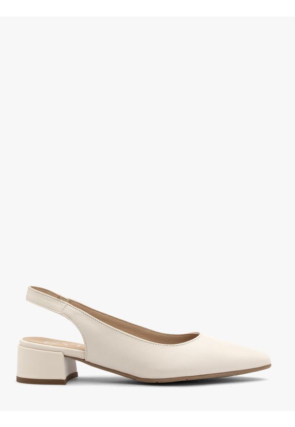 Ryłko - Kremowe czółenka slingback bez pięty ELIZABETH. Okazja: na co dzień. Zapięcie: bez zapięcia. Kolor: kremowy. Materiał: skóra. Obcas: na obcasie. Styl: casual, elegancki, street. Wysokość obcasa: niski