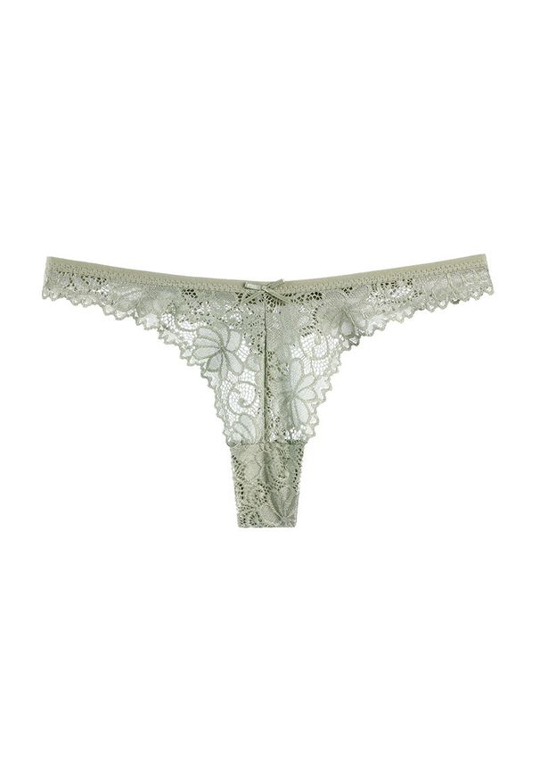 Intica - Stringi koronkowe biodrówki z subtelnymi zdobieniami Gertrud. Kolor: zielony. Materiał: koronka. Wzór: aplikacja