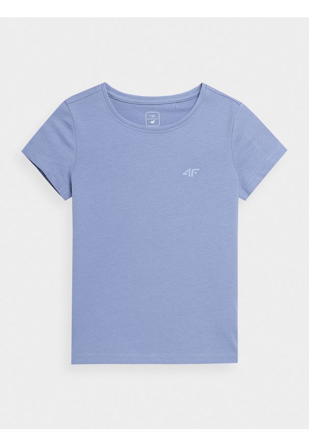 4f - T-shirt gładki dziewczęcy. Kolor: niebieski. Materiał: bawełna. Wzór: gładki