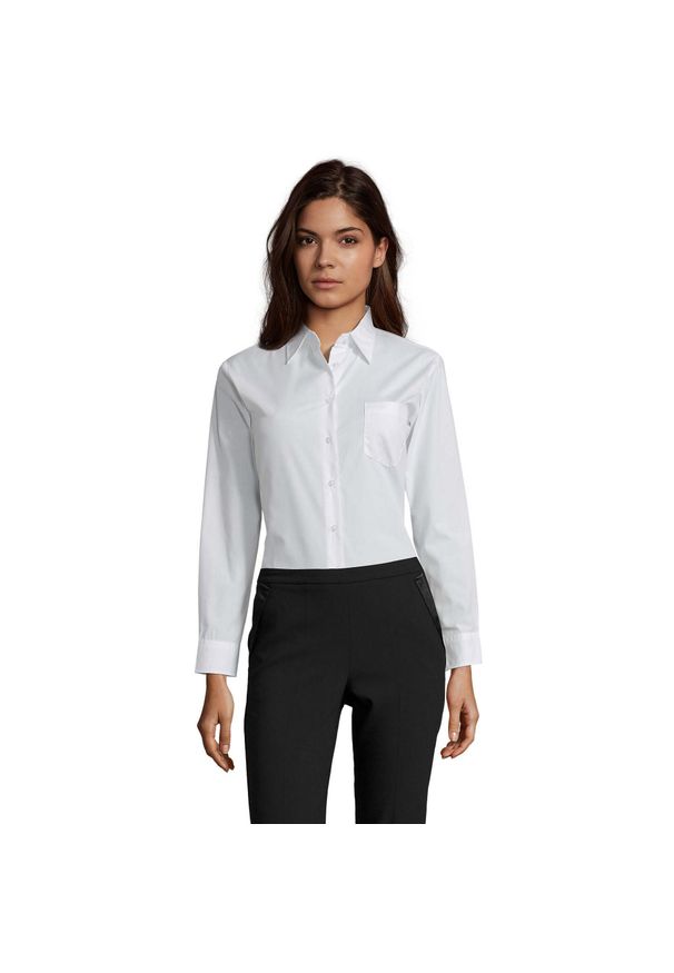 SOL'S - Damska Bluzka Biznesowa Z Długim Rękawem Executive Poplin. Okazja: na spotkanie biznesowe. Kolor: biały. Długość rękawa: długi rękaw. Długość: długie. Styl: biznesowy