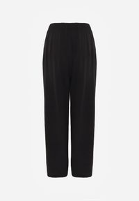 Renee - Czarne Spodnie Casual Wide Leg High Waist Zdobione Klamerką w Talii Cythiopis. Okazja: na co dzień. Stan: podwyższony. Kolekcja: plus size. Kolor: czarny. Długość: krótkie. Wzór: aplikacja. Styl: casual #7