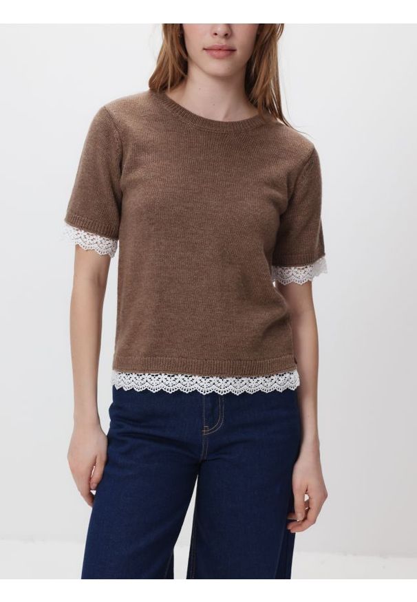 Reserved - Sweter z dodatkiem wełny - brązowy. Kolor: brązowy. Materiał: wełna