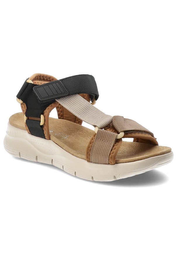 Sandały damskie Artiker, cholewka z materiału tekstylnego regulowane paski z zapięciem na rzep, kolorowe, 58C1234. Zapięcie: rzepy. Materiał: materiał. Wzór: kolorowy, paski