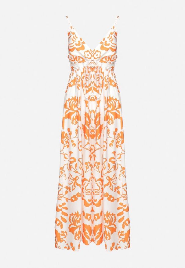 Born2be - Pomarańczowa Sukienka na Regulowanych Ramiączkach z Gumkami na Plecach Ściągana Troczkiem Harnela. Okazja: na co dzień. Kolor: pomarańczowy. Długość rękawa: na ramiączkach. Typ sukienki: proste. Styl: casual, elegancki, klasyczny