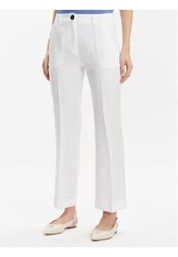 Marella Spodnie materiałowe Muschio 2413131272 Biały Regular Fit. Kolor: biały. Materiał: len