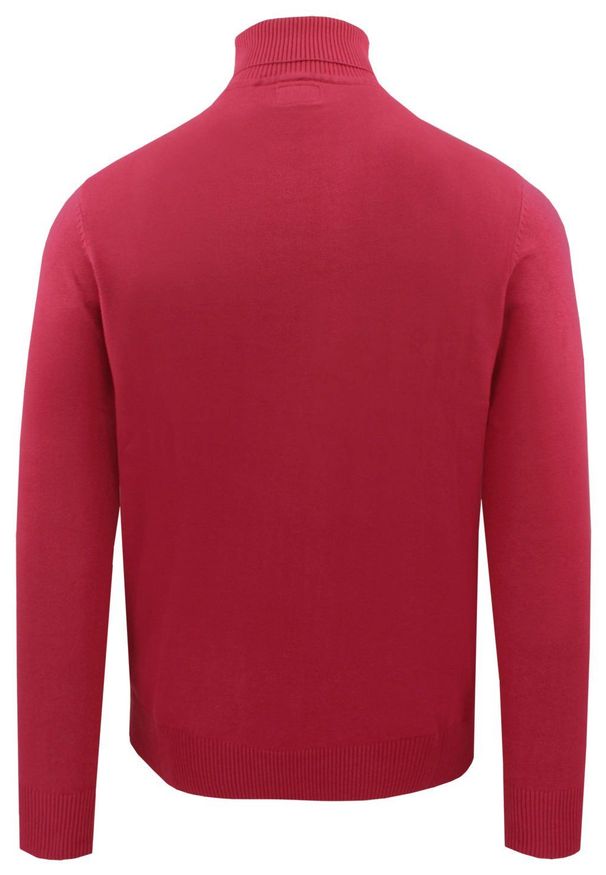 Bawełniany Męski Golf - Pako Jeans - Malinowa Czerwień. Typ kołnierza: golf. Kolor: czerwony. Materiał: bawełna. Styl: klasyczny