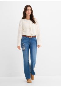 bonprix - Dżinsy dzwony z kwiatowym haftem. Kolor: niebieski. Wzór: haft, kwiaty #3