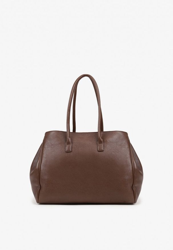 Born2be - Brązowa Torebka Typu Shopperka na Ramię z Klamrą Remille. Kolor: brązowy. Styl: klasyczny, casual, elegancki. Rodzaj torebki: na ramię