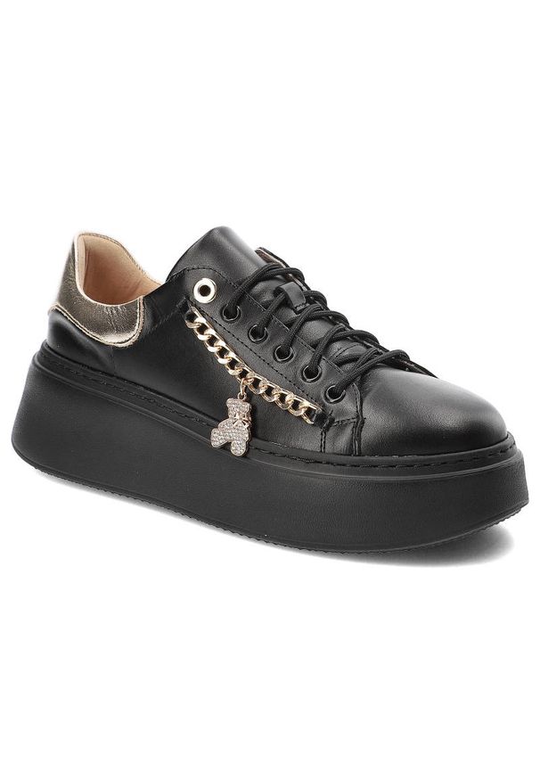 DAMISS - Czarne Sneakersy Damiss Wygodne Skórzane Buty. Okazja: na co dzień. Kolor: czarny. Materiał: skóra. Szerokość cholewki: normalna