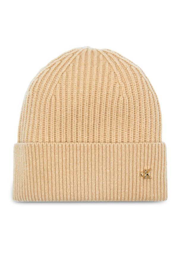 Calvin Klein Czapka Ck Metal Wool Beanie LV04D8032G Beżowy. Kolor: beżowy. Materiał: wełna, materiał