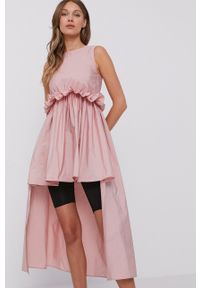 Red Valentino - Sukienka. Kolor: różowy. Materiał: tkanina. Wzór: gładki. Typ sukienki: rozkloszowane. Długość: mini #5