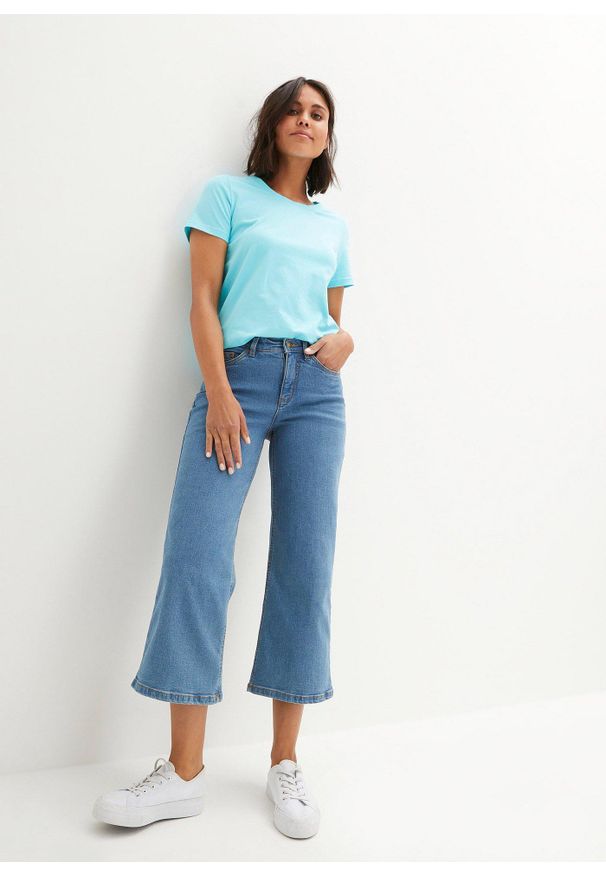 bonprix - Dżinsy Wide Leg, mid waist, cropped. Kolor: niebieski