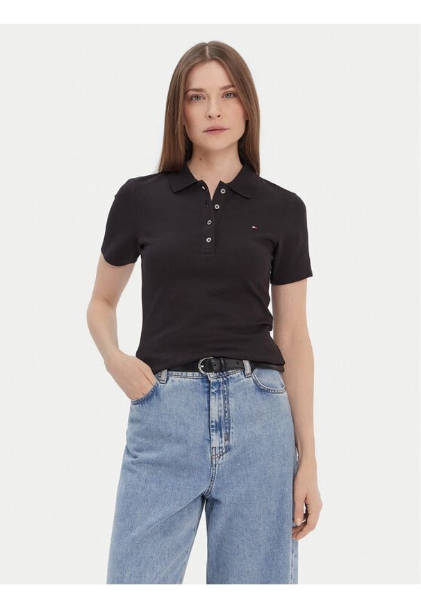 TOMMY HILFIGER - Tommy Hilfiger Polo 1985 WW0WW42047 Czarny Slim Fit. Typ kołnierza: polo. Kolor: czarny. Materiał: bawełna