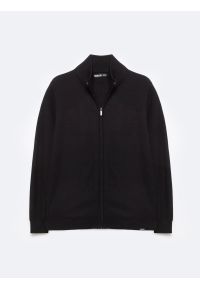 Big-Star - Sweter męski rozpinany ze stójką czarny Olafi 906. Okazja: na co dzień. Typ kołnierza: kołnierzyk stójkowy. Kolor: czarny. Materiał: dzianina, jeans. Wzór: ze splotem. Styl: klasyczny, casual