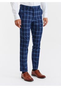 Pako Lorente - PAKO LORENTE – Granatowe spodnie garniturowe w niebieską kratę. Kolor: niebieski. Materiał: poliester, elastan, wiskoza #2