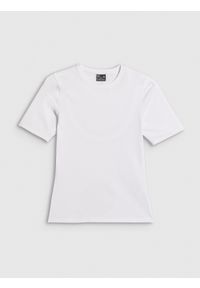 4f - 4F T-shirt slim gładki damski - biały S. Okazja: na co dzień. Kolor: biały. Materiał: materiał. Wzór: gładki. Styl: casual #1