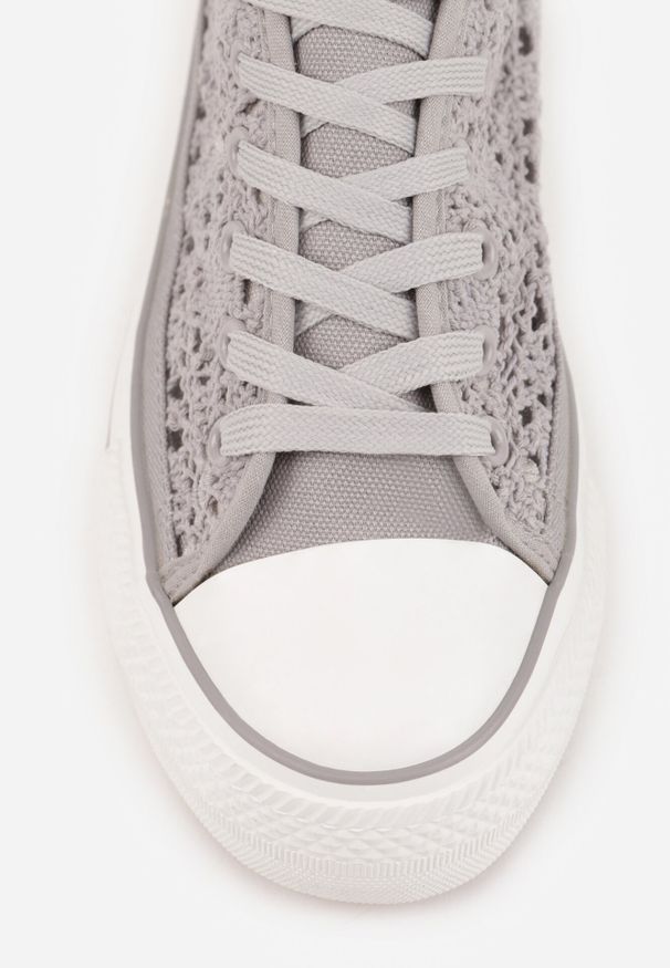 Born2be - Szare Ażurowe Trampki Przed Kostkę Russi. Wysokość cholewki: przed kostkę. Kolor: szary. Materiał: jeans. Wzór: ażurowy