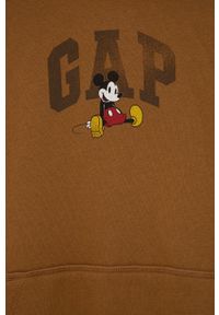 GAP bluza dziecięca x Disney kolor brązowy z kapturem z nadrukiem. Typ kołnierza: kaptur. Kolor: brązowy. Materiał: poliester. Wzór: nadruk, motyw z bajki #2