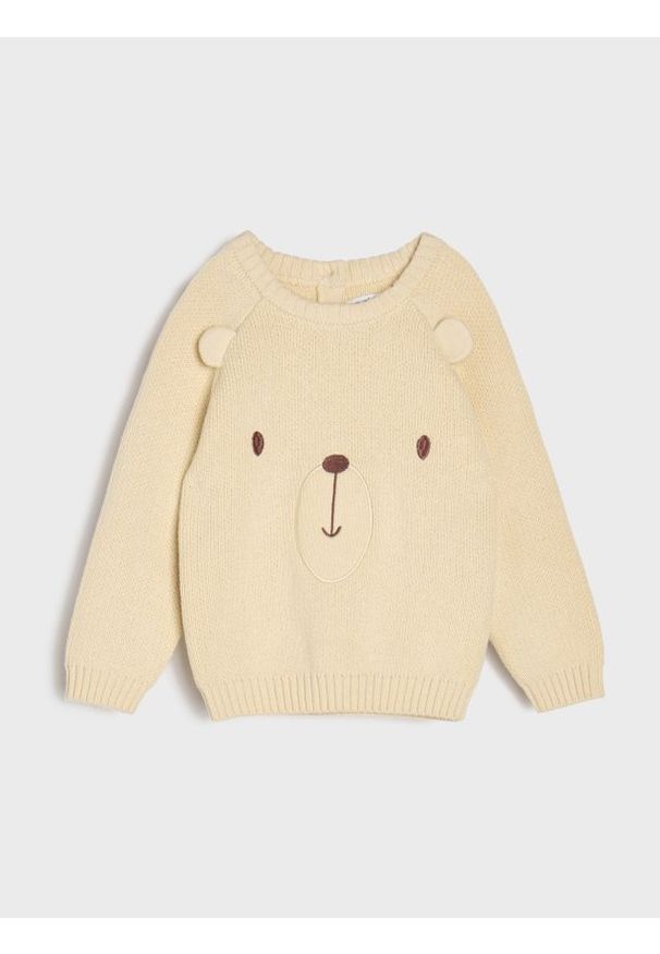 Sinsay - Bawełniany sweter z haftem - szary. Kolor: szary. Materiał: bawełna. Wzór: haft