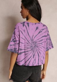 Renee - Fioletowy Krótki T-shirt z Printem Tie-Dye Lanay. Kolor: fioletowy. Długość: krótkie. Wzór: nadruk. Sezon: lato #4