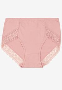 Renee - Różowe Bawełniane Majtki Figi Zdobione Koronką Idilene. Kolekcja: plus size. Kolor: różowy. Materiał: koronka, bawełna. Wzór: koronka, aplikacja