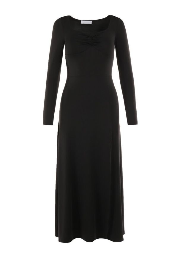 Born2be - Czarna Sukienka Hippeira. Kolor: czarny. Materiał: dzianina, lakier. Długość rękawa: długi rękaw. Typ sukienki: dopasowane, rozkloszowane. Długość: maxi