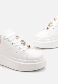 Renee - Biało-Różowe Sneakersy na Grubej Podeszwie Celessi. Kolor: biały. Materiał: jeans #4