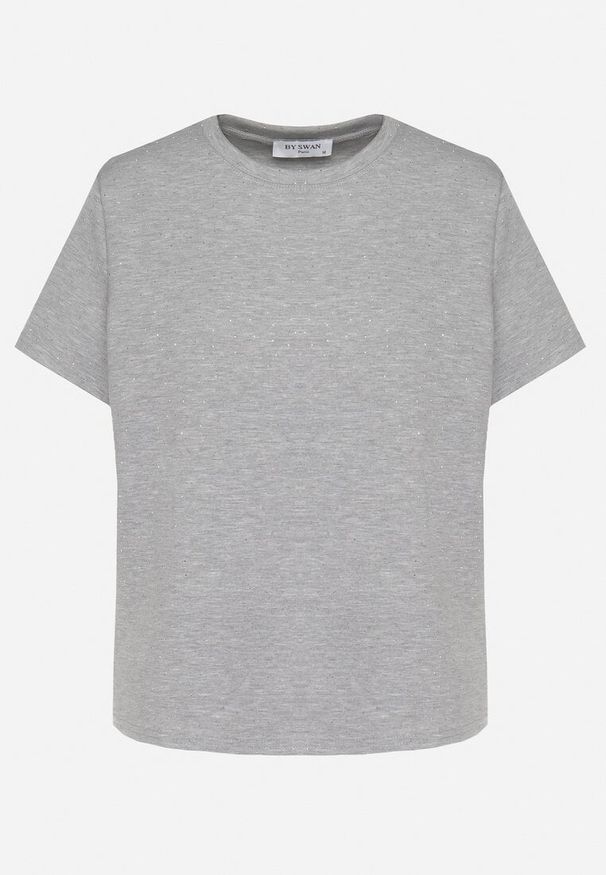 Born2be - Szary T-shirt z Wiskozą Ozdobiony Cyrkoniami Hirritia. Okazja: na co dzień. Kolor: szary. Materiał: wiskoza. Wzór: aplikacja. Styl: klasyczny, casual