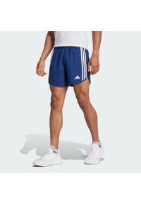 Adidas - Szorty Own the Run 3-Stripes. Kolor: niebieski. Materiał: materiał. Sport: bieganie