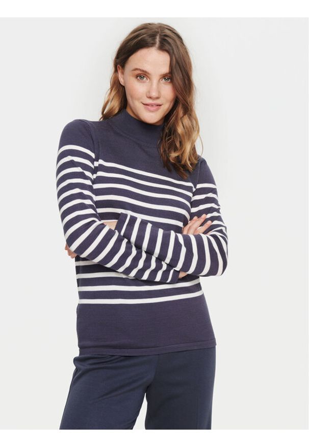 Saint Tropez Sweter 30512572 Niebieski Classic Fit. Kolor: niebieski. Materiał: wiskoza