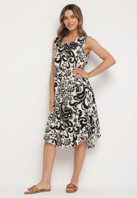 Born2be - Czarna Bawełniana Sukienka ze Wzorem Paisley Zirelia. Okazja: na co dzień. Typ kołnierza: dekolt w serek. Kolor: czarny. Materiał: bawełna. Wzór: paisley. Sezon: lato. Styl: casual #3
