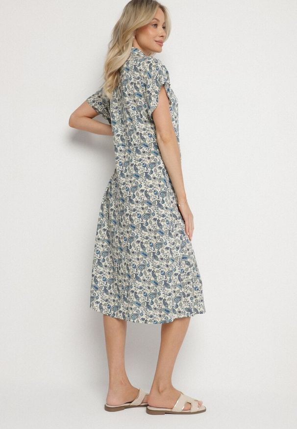 Born2be - Niebieska Sukienka Bawełniana Koszulowa we Wzór Paisley Aelluria. Kolor: niebieski. Materiał: bawełna. Wzór: paisley. Typ sukienki: koszulowe