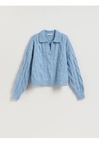 Reserved - Sweter z kołnierzykiem - jasnoniebieski. Kolor: niebieski. Materiał: dzianina, wełna #1